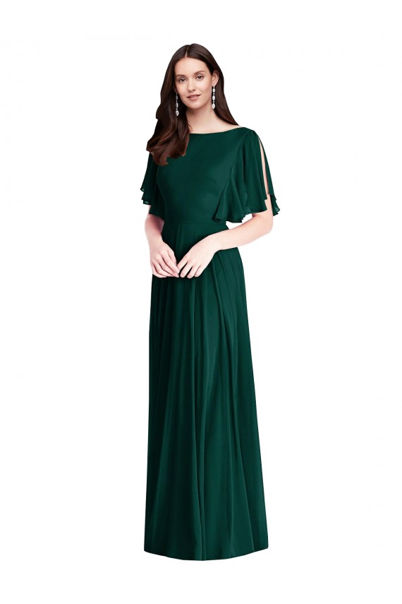 Ever Green Bateau Neck Bell Sleeves V-Back A-Line Semi Formal Evening Dress
