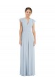 Sea Glass Bateau Neck Flutter Sleeves V-Back A-Line Formal Evening Dress