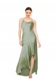 Smoke Green Cowl Neck Sleeveless Open Back A-Line High Low Evening Dress
