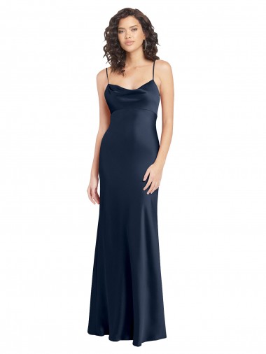 Cheapest Dark Navy Cowl Neck Sleeveless Open Back A-Line Black Tie Evening Dress