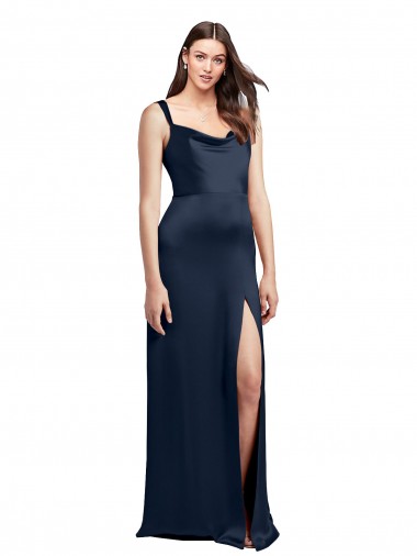 Cheapest Dark Navy Cowl Neck Sleeveless Low Back A-Line Formal Evening Dress
