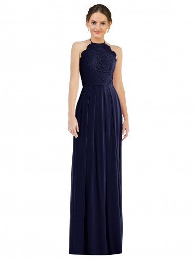 Cheapest Dark Navy Halter Neck Sleeveless Open Back A-Line Semi Formal Evening Dress