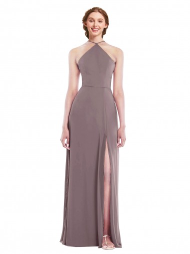 Cheapest Dusty Rose Halter Neck Sleeveless Low Back A-Line Formal Evening Dress