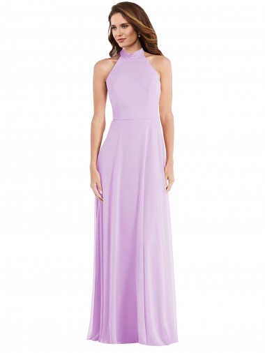 Cheapest Lilac Halter Neck Sleeveless Low Back A-Line Semi Formal Evening Dress