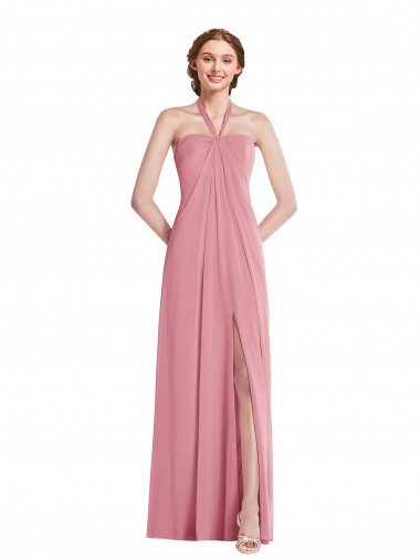 Cheapest Skin Pink Halter Neck Sleeveless Open Back A-Line Semi Formal Evening Dress