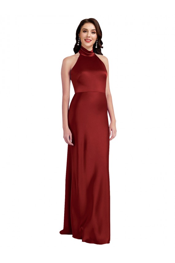 Burgundy Halter Neck Sleeveless Open Back A-Line Black Tie Evening Dress