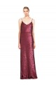 Burgundy High Neck Sleeveless Sequin A-Line Formal Evening Dress