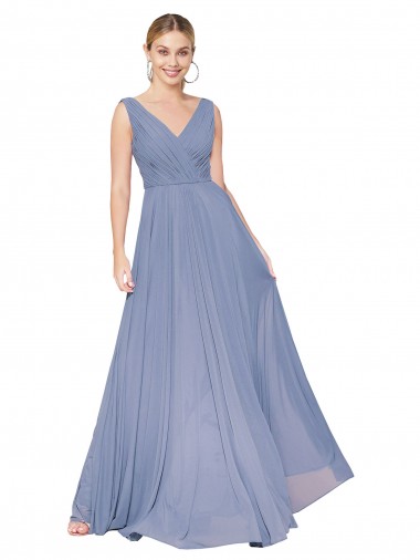 Cheapest Dusty Blue High Neck Sleeveless V-Back A-Line Formal Evening Dress