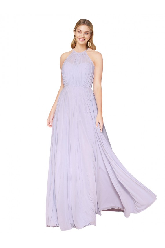 Lilac High Neck Sleeveless A-Line Formal Evening Dress