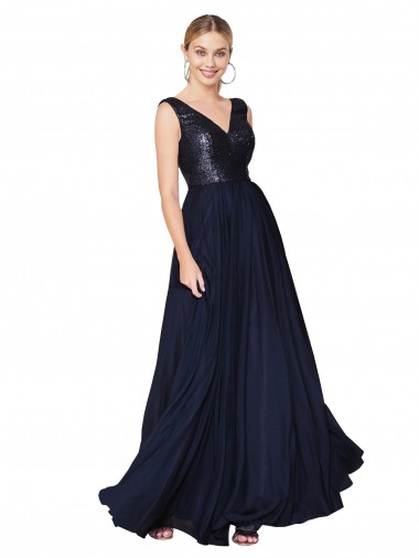 Cheapest Dark Navy High Neck Sleeveless V-Back A-Line Semi Formal Evening Dress