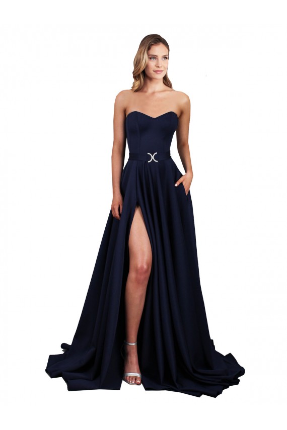 Dark Navy High Neck Sleeveless Low Back A-Line Formal Dress