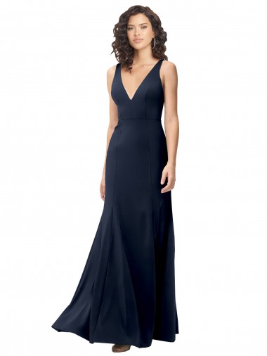 Cheapest Dark Navy High Neck Sleeveless V-Back A-Line Formal Dress