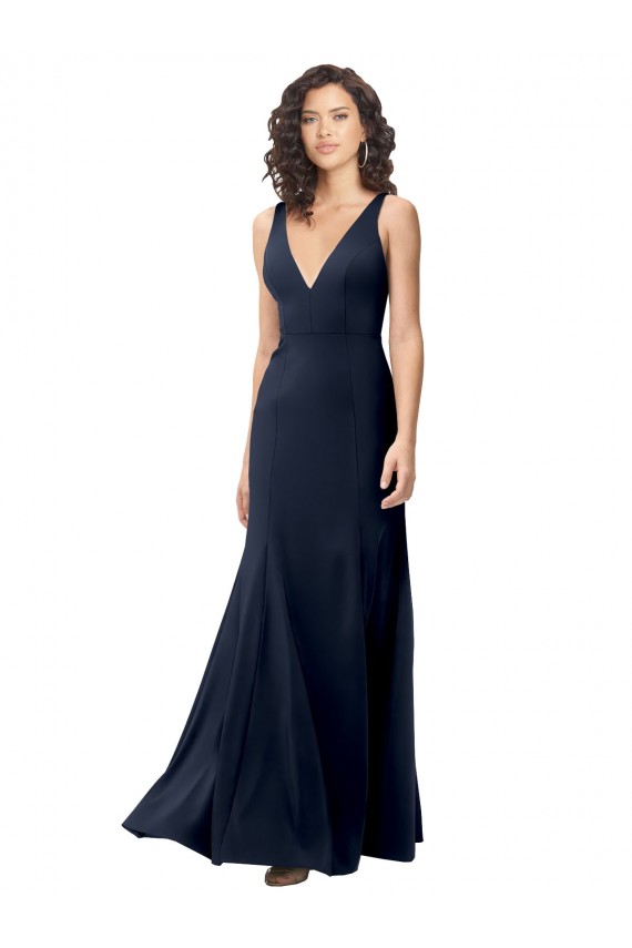 Dark Navy High Neck Sleeveless V-Back A-Line Formal Dress
