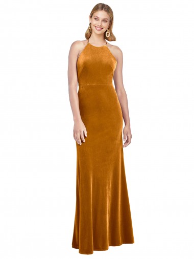 Cheapest Gold High Neck Sleeveless Open Back A-Line Formal Evening Dress