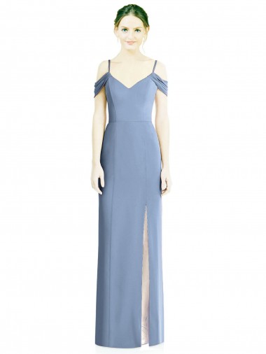 Cheapest Dusty Blue Jewel Cold Shoulder Open Back A-Line Formal Evening Dress