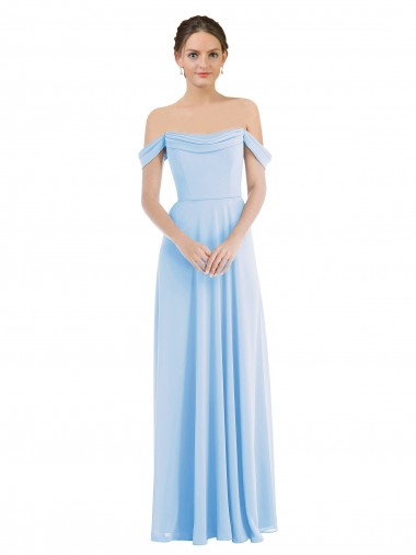 Cheapest Light Sky Blue Off the Shoulder Sleeveless A-Line Formal Evening Dress