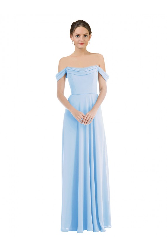 Light Sky Blue Off the Shoulder Sleeveless A-Line Formal Evening Dress