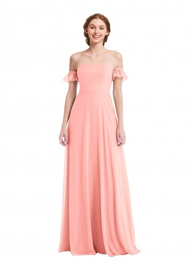 Cheapest Salmon Off the Shoulder Flutter Sleeves A-Line Semi Formal Evening Dress