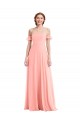 Salmon Off the Shoulder Flutter Sleeves A-Line Semi Formal Evening Dress