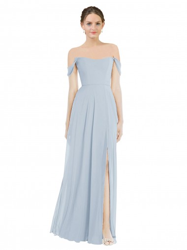 Cheapest Sea Glass Off the Shoulder Flounce Sleeves A-Line Semi Formal Evening Dress