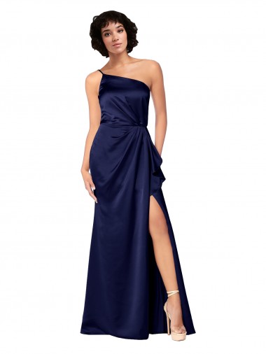 Cheapest Sapphire One Shoulder Sleeveless A-Line Black Tie Evening Dress