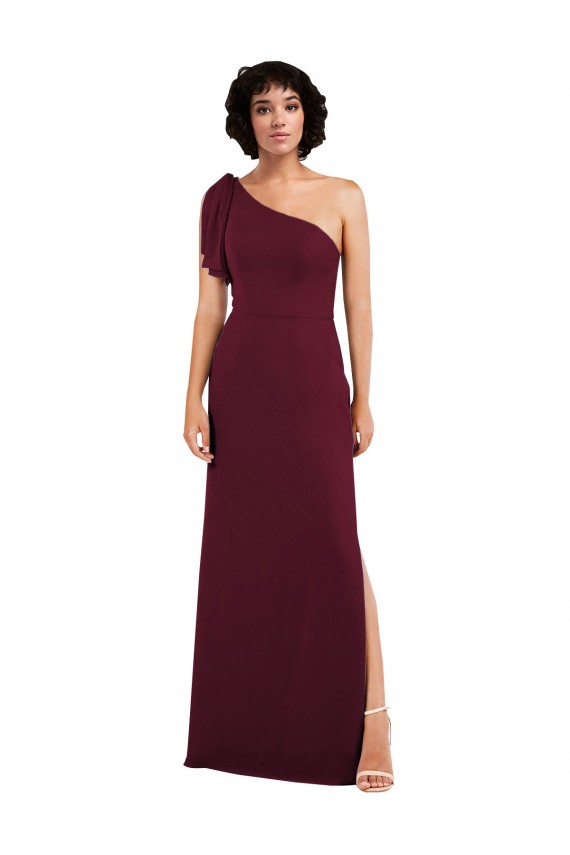 Burgundy One Shoulder Sleeveless A-Line Formal Evening Dress