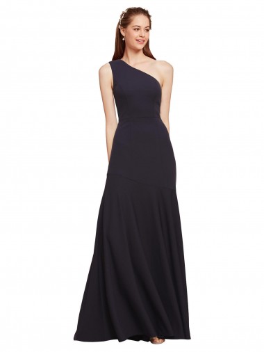 Cheapest Dark Navy One Shoulder Sleeveless A-Line Formal Evening Dress