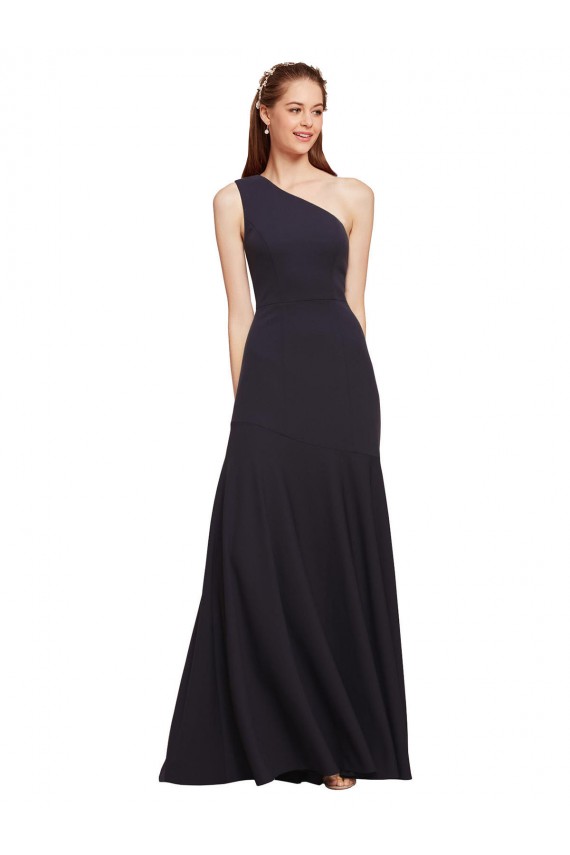 Dark Navy One Shoulder Sleeveless A-Line Formal Evening Dress