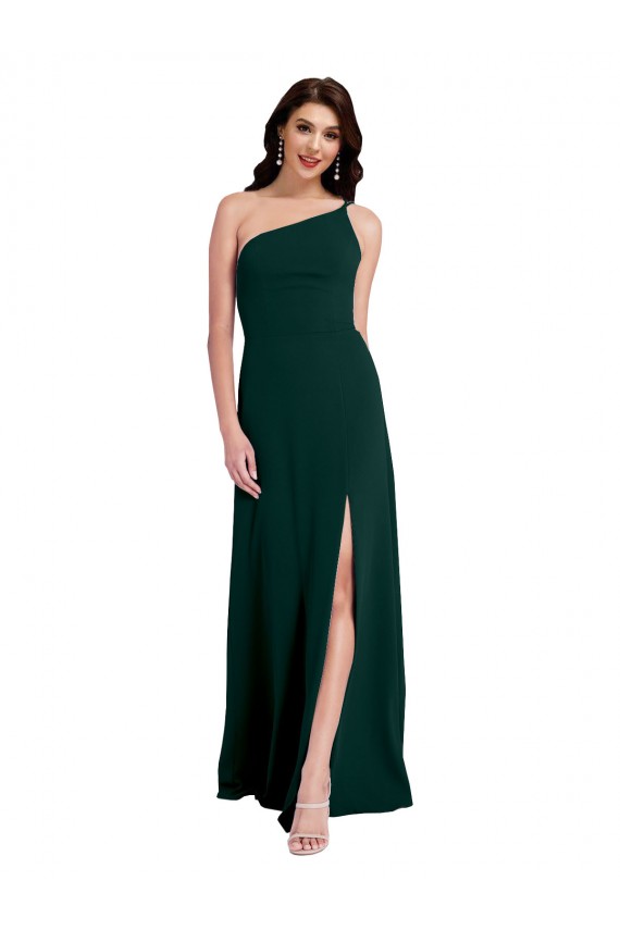 Midnight Green One Shoulder Sleeveless Open Back A-Line Formal Evening Dress