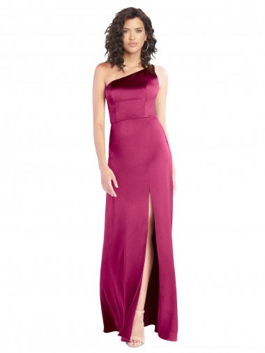 Cheapest Fuchsia One Shoulder Sleeveless Open Back A-Line Formal Evening Dress