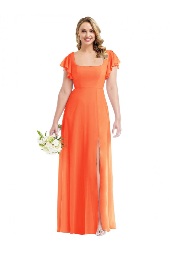Tangerine Tango Square Neck Flutter Sleeves Open Back A-Line Semi Formal Evening Dress