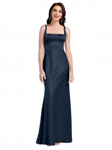 Cheapest Dark Navy Square Neck Sleeveless Low Back A-Line Formal Evening Dress