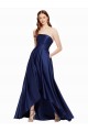 Dark Navy Strapless Sleeveless Low Back A-Line High Low Evening Dress