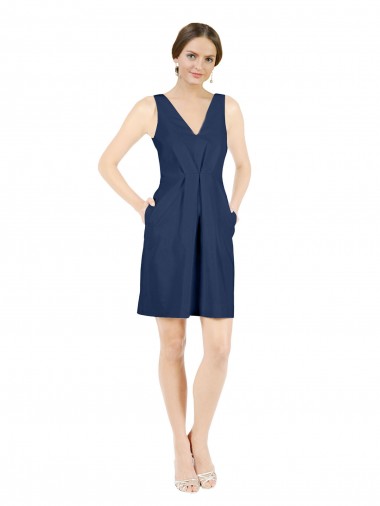Cheapest Dark Navy V-Neck Sleeveless Open Back A-Line Evening Dress