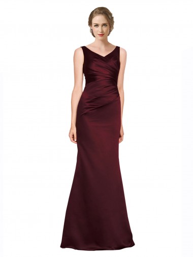 Cheapest Burgundy V-Neck Sleeveless Low Back A-Line Black Tie Evening Dress