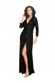 Black V-Neck Long Sleeves A-Line Formal Dress
