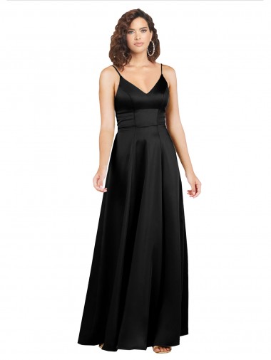 Cheapest Black V-Neck Sleeveless V-Back A-Line Formal Evening Dress