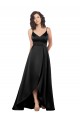Black V-Neck Sleeveless V-Back A-Line High Low Evening Dress