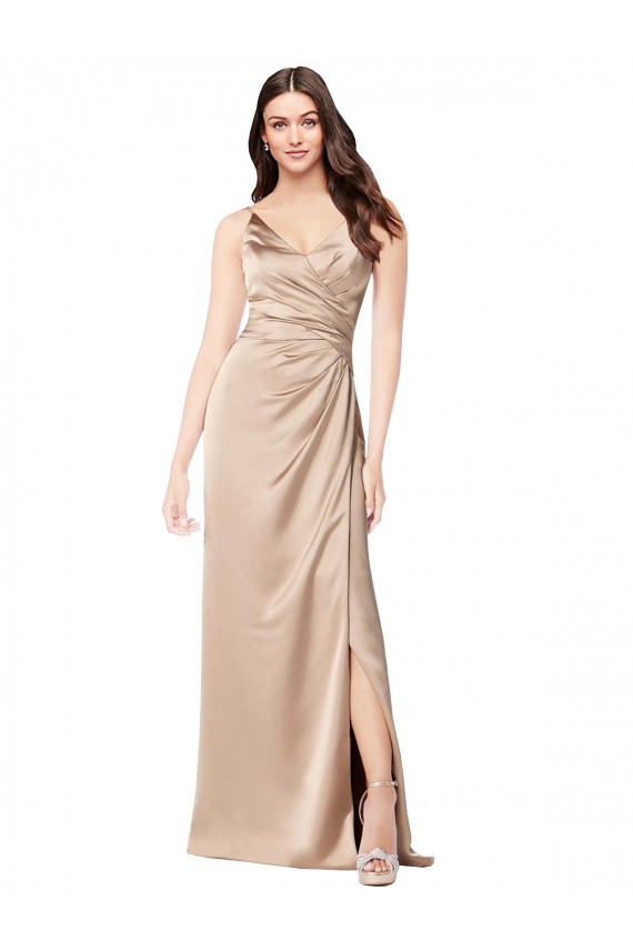 Champagne Pink V-Neck Sleeveless Low Back A-Line Formal Evening Dress