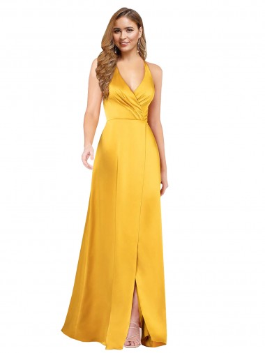 Cheapest V-Neck Sleeveless Open Back Silky Satin A-Line Formal Dress