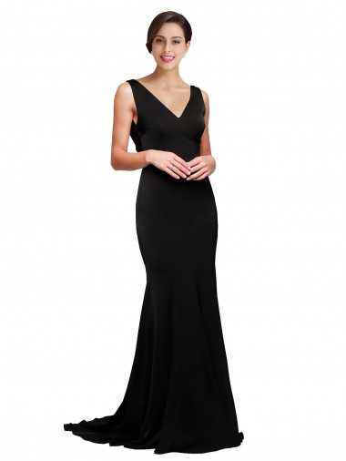 Cheapest Black V-Neck Sleeveless Low Back A-Line Formal Evening Dress