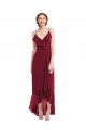 Burgundy V-Neck Sleeveless Low Back A-Line High Low Evening Dress