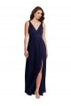 Dark Navy V-Neck Sleeveless V-Back A-Line Black Tie Evening Dress