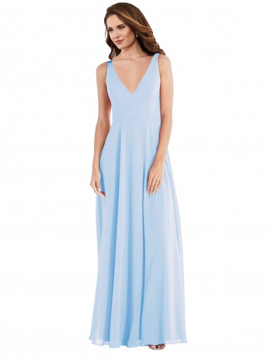 Cheapest Light Sky Blue V-Neck Sleeveless A-Line Semi Formal Evening Dress