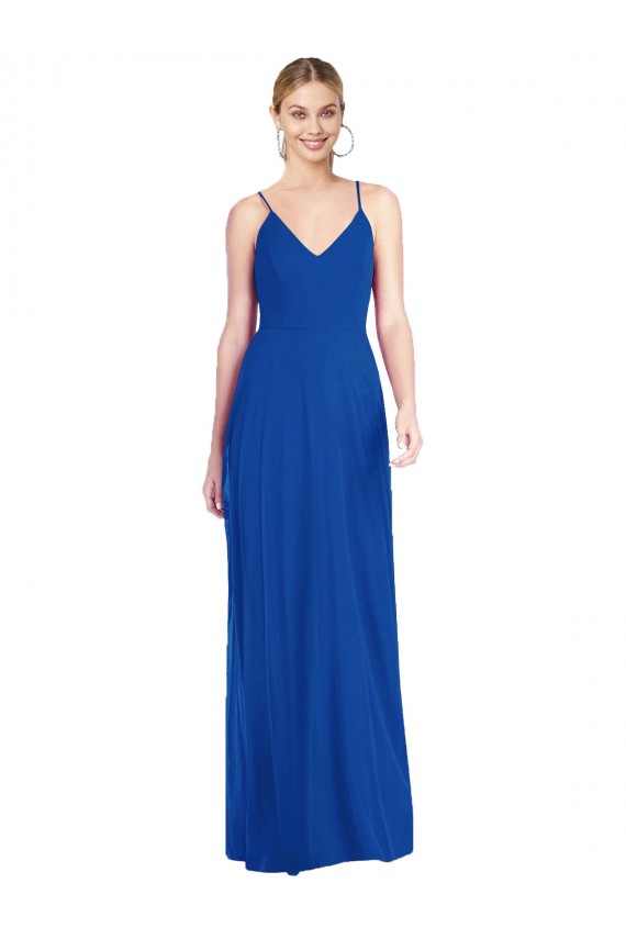 Royal Blue V-Neck Sleeveless Open Back A-Line Formal Dress