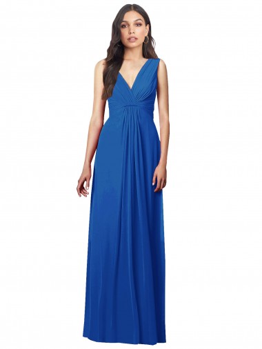 Cheapest Royal Blue V-Neck Sleeveless V-Back A-Line Semi Formal Evening Dress