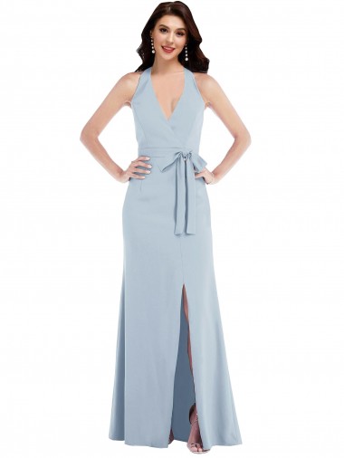 Cheapest Light Sky Blue V-Neck Sleeveless Open Back A-Line Formal Evening Dress