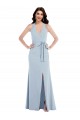 Light Sky Blue V-Neck Sleeveless Open Back A-Line Formal Evening Dress