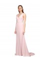 Pink V-Neck Sleeveless V-Back A-Line Black Tie Evening Dress