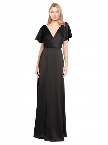 Cheapest Black V-Neck Cap Sleeves Open Back A-Line Evening Dress